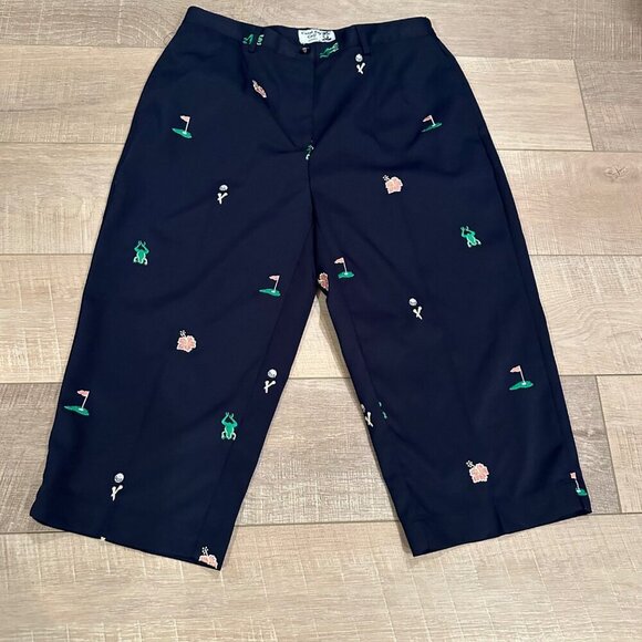 CORAL BAY GOLF CROPPED WOMENS PANTS FROGS AND GOLF FLAGS 10 PETITE - Picture 1 of 7